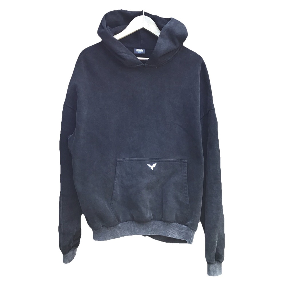 Ditch LA Official Black Washed Oversized Hoodie Bat Logo Mens Large Streetwear